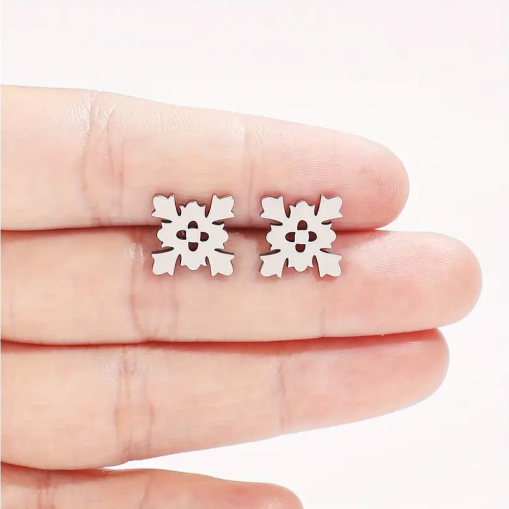 Silver Stainless Steel Floral Earrings